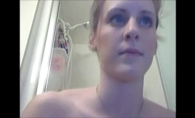 Blue- eyed blonde is gently sucking her boyfriend's dick and getting fresh cum on her face.