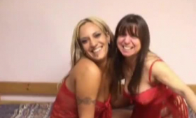 Two tantalizing pornstars with huge knockers are eagerly licking their neighbor's big dick