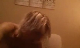 Blonde whore gives a sloppy blowjob to her man and cuntfucked after she is had a blast.