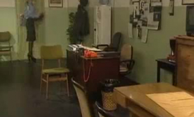 Voluptuous police woman and her handsome partner are fucking like crazy in her huge office.