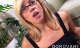 Nerdy blonde is riding a huge meat stick and enjoying every single second of it
