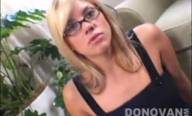 Nerdy blonde is having casual sex with her client, who is still in his office
