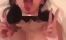 Cute asian girl gets a monster hard rod in cunt.