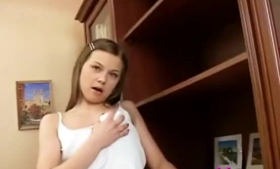Sweet Russian brunette is giving amazing blowjobs in front of a camera, instead of getting money for it.