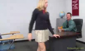Sublime blonde schoolgirl gets fucked and sucking cock on her first job interview