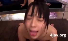 Asian cutie is hungry for some sex and could not hold herself back from sucking two cocks