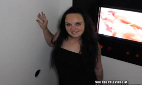 Busty brunette skank fucked and facialized at the gloryhole