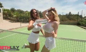Sensual tennis babes are playing smut on the school lawn and getting their buttholes fucked