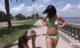 Two busty brunette women is being played with