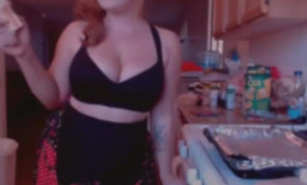Fat chick in black, erotic stockings, Carmen Caliente got loads of cum all over her boobies