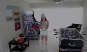Tiny petite teen goes crazy with her toys.